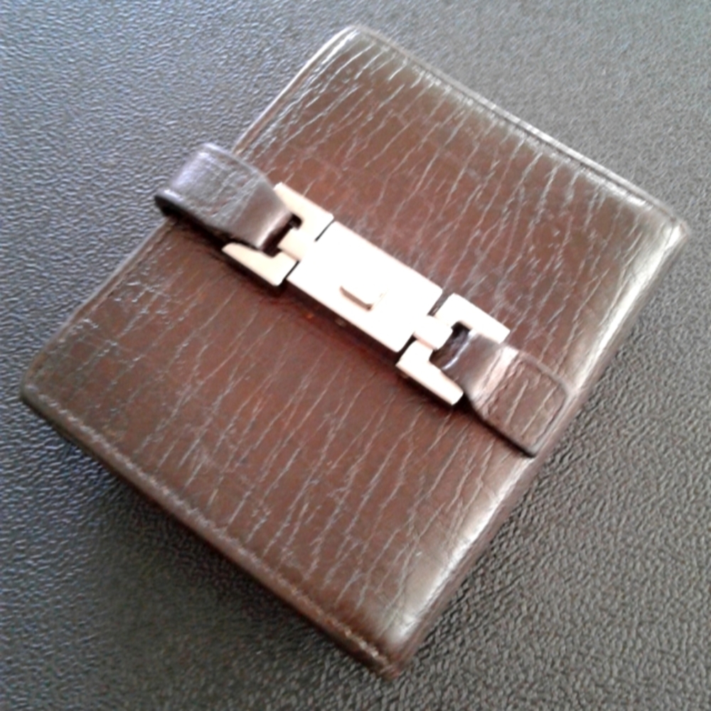 Authentic GUCCI Jackie Bifold compact coin Wallet Purse All Leather Dark Brown 